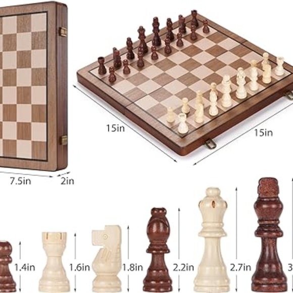 Wooden Chess / Checkers Set 15 inch - Picture 3 of 4